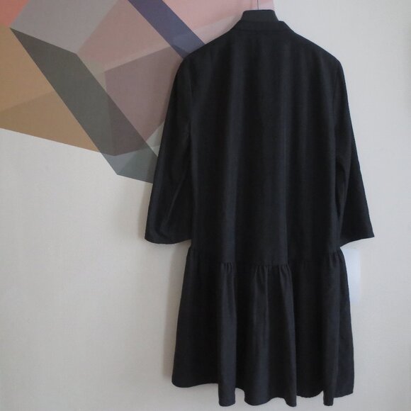 Zara Black Lyocell Blend Gathered Mini Summer 3/4 Sleeve Shirt Dress Sundress - Picture 3 of 5